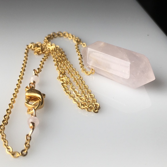 Rose Quartz Double Point Crystal Pendant Necklace - Picture 8 of 8